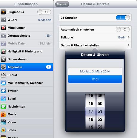 Datum und Uhrzeit auf dem iPad verstellen